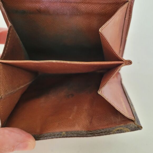 LOUIS VUITTON Vintage 80s Monogram Leather Wallet Brown Medium Trifold Elise - Picture 11 of 13